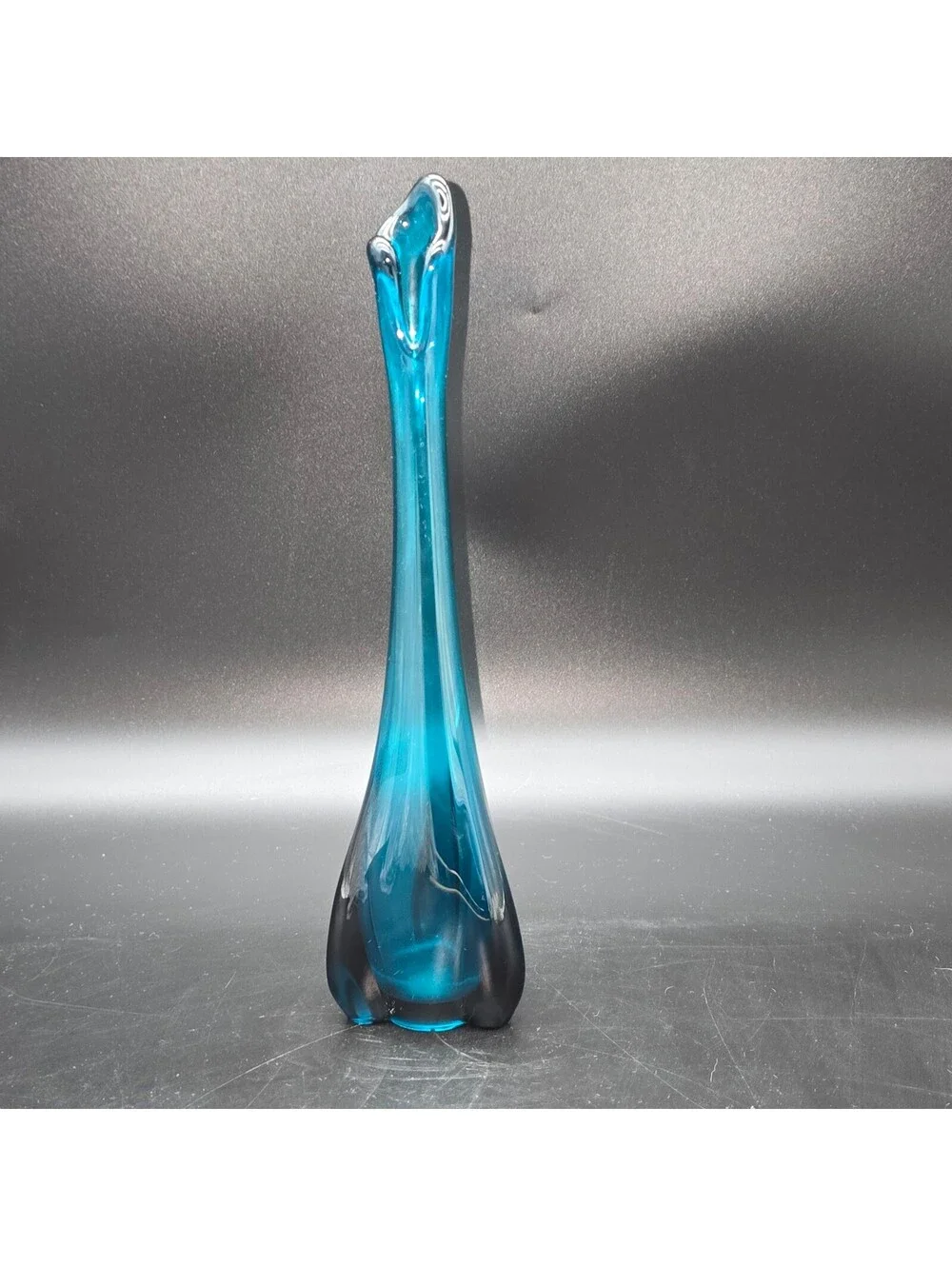 Vintage MCM Viking Glass Bluenique 3 Foil Swung Vase 11